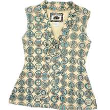 Effie’s Heart Retro Ivory & Blue Coin Printed Neck Tie Tank Top