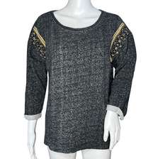 Sanctuary Sweatshirt Womens Medium Black Gray Beaded Rolled Sleeve Updated Basic