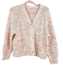 LOFT Cardigan Sweater Marled Pink V Neck