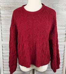 MOON & MADISON Chenille Crewneck Cable Knit Cropped Sweater Red-Medium