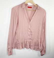 Josie Natori Pink Long Sleeve V-Neck Soft Blouse Women's Size Small S