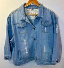 3X Cute plus size distressed denim jacket 3X