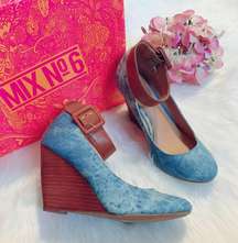 Blue Denim/Brown Ankle Strap Wedges!