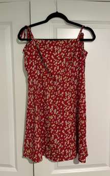 Red Floral Spaghetti Strapped Mini Dress