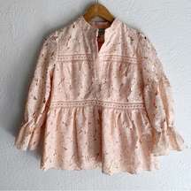 Tuckernuck Helena Eyelet Lace Blouse Orchid Pink Sz XS