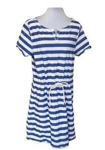 Blue White Striped Dress Beach Coverup M Nautical Preppy