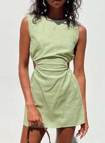 Mayzie Green Linen Cut Out Mini Dress 10