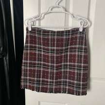 Red Black and White Plaid Tweed Mini Skirt with Lining