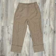 Women’s Stretch Elastic Waist Pants Cropped Cuffed Tan Khaki Capris Size M