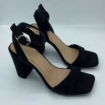 A new day Sonora black Strappy heels size 7 faux suede minimalist classic