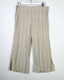 J. Jill Tan Striped Linen Blend Split Hem Wide Leg Pants