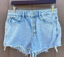 Good American Women’s Shorts Blue Jean Denim Button Fly Cut Hem Size 10