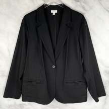 J. Jill Ponte Knit Essential Cotton Stretch 1 Button Blazer Jacket Black Plus XL