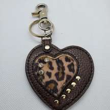 Kathy Van Zeeland Brown Leopard Heart Keychain