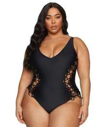 Myla Black Lace-Up Detail One Piece Swimsuit Plus Size 2X