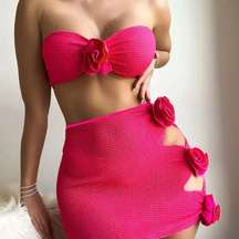 Pink 3D Rose Blossom Bikini Set