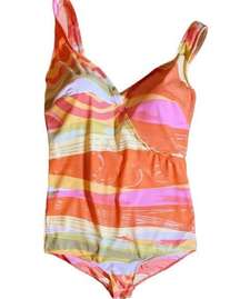 Gottex One Piece Swimsuit in Painted Desert Orange Pink Gold Women’s Size 22W