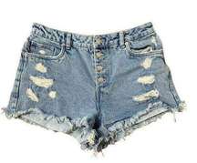 SWS Denim Co High Rise Distressed Cut Off Denim Blue Jean Shorts Women's Size 9