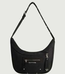 Women's Shoulder Bag Purse, Black/Silver Faux Suede Hobo Handbag with Adjustable Strap