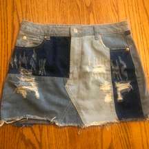 Trendy Patchwork Jean Skirt 