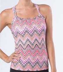 Prana Pink Zig Zag Built in Sports Bra Activewear Gym Yoga Running Halter Top