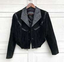 VTG Leather Gallery Womens Jacket Black Suede Fringe Tassel Crop Boho Medium