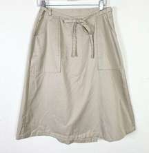 Vintage Montego Bay Tan Khaki Tie Waist Wrap Skirt with Pockets Size L