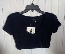 Naked Wardrobe Scoop Neck Crop Top Black Size M