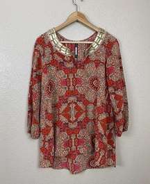 Plenty By Tracy Reese Silk Embellished Peasant Top