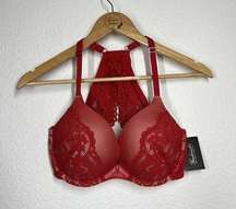 Fredericks Of Hollywood Heartthrob Superboost Lace Bra Size 34DD Cherry Red Nude