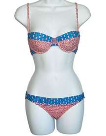 Rusty Surf Pink Orange Blue Gold Geometric Moroccan Bikini Bathing Suit size 10