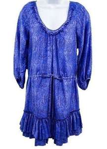 Rebecca Taylor 100% Silk Snakeskin Print Ruffle Hem Dress Size 0