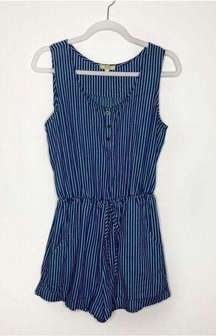 Kori America Striped Scoop Neck Sleeveless Tie Waist Romper Blue White Small