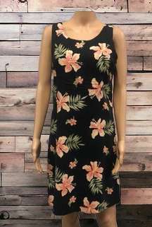 Vintage Pineapple Moon Silk Black Hawaiian Floral Zip Sleeveless Dress Medium