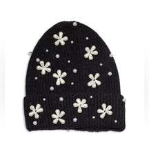 Lele Sadoughi Pearl Snowflake Knit Beanie, Black New w/Tag & DustBag Retail $175