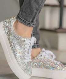 Suton Silver Rhinestone Platform Sneakers size 7.5