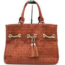 Big Buddha Top Handle Tote Bag Basketweave Texture Brown Boho Tassel Travel