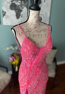 Hot Pink Prom Dress With Leg Slit