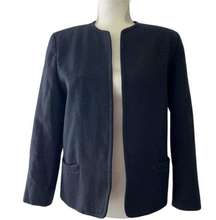 Vintage 80s Talbots Black 100% Wool Open Blazer Size 10 Lined Shoulder Pads