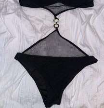 Black Mesh Cutout  Bikini with Ring Detail