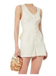 Intermix Christie Denim Cotton Sleeveless Open Bow Back Romper Ivory White 4