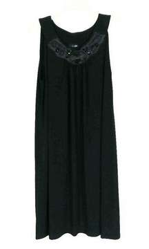 East 5th Black Sleeveless Shift Dress with Beaded Neckline