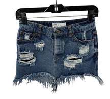 Vintage Havana distressed mini skirt button fly denim jean blue 4 26 S