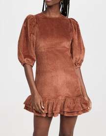 byTiMo Corduroy Mini Flounce Dress Rusty Brown Quarter Sleeve