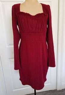 ROW A- Dress Red Metallic Thread Empire Waist Square Neck Long Sleeve Pull On M