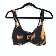 Natori Women's Size 36D Padded Underwire Push Up Swim Top Black/Orange Print