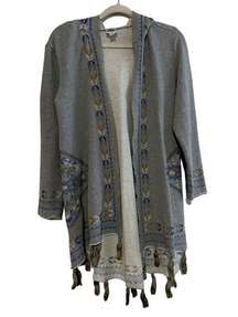 Ivy Jane Jacket Womens Small Gray Sweatshirt Hoodie Embroidered Boho Fringe