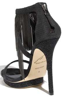 B Brian Atwood Black Cassiane Metal Chain Fringe High Heel Sandals BNIB 7.5