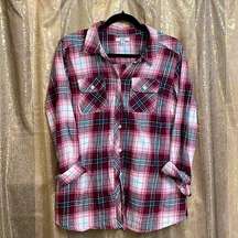 Croft & Barrow pink/maroon flannel long sleeve button down, size M