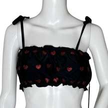 Beach Riot Bikini Top Womens Small Black Red Clara Sparkle Heart Swim Top Beach